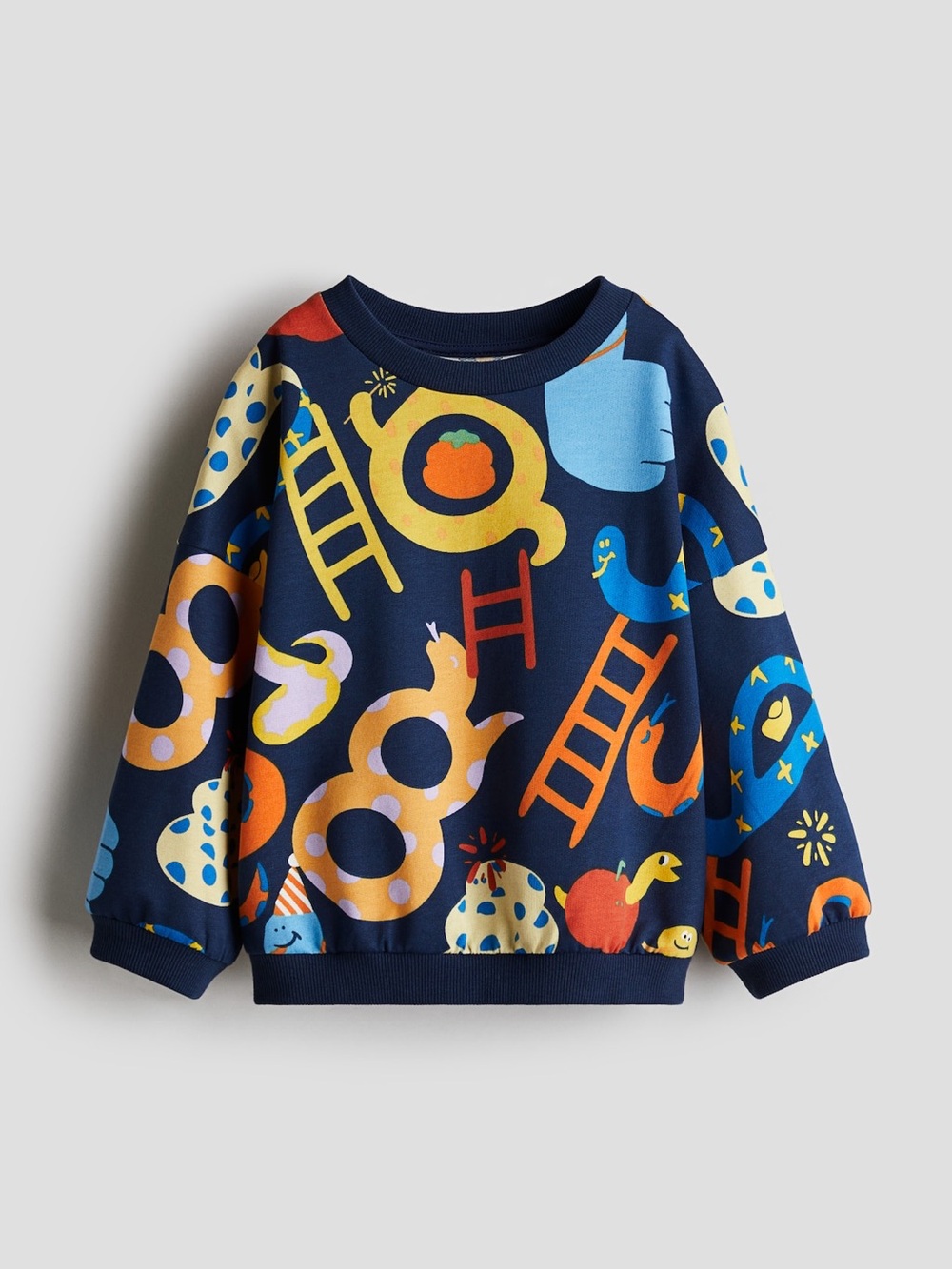 H&M Kids Patterned Navy Blue Crewneck Sweatshirt Size 6 100% Cotton